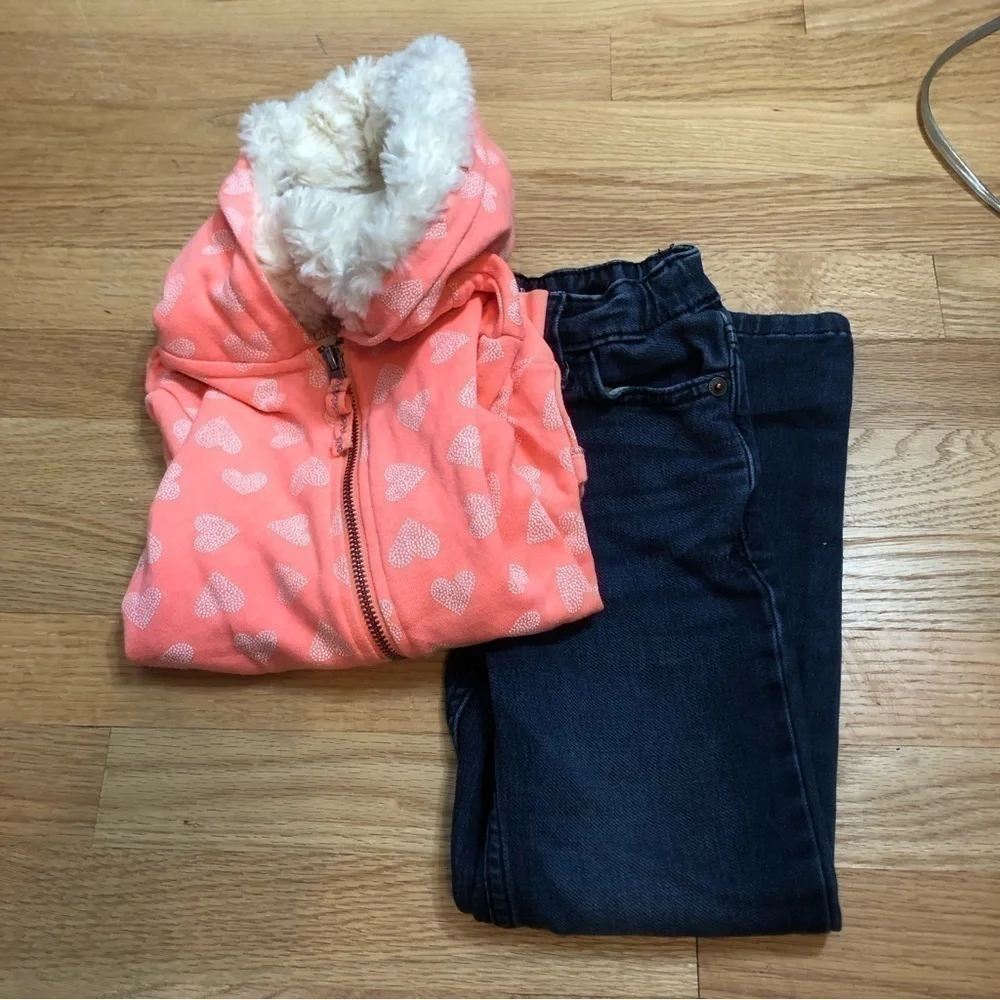 Cat & Jack Hooded Sweatshirt Jeans Bundle Sz 5 Pink Blue Outfit Kids Girls